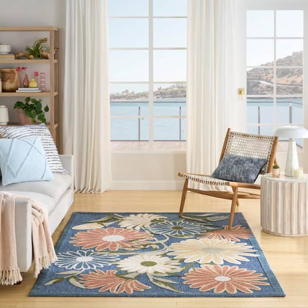 Aloha Blue Sage 4 ft. x 6 ft. Botanical Contemporary Area Rug