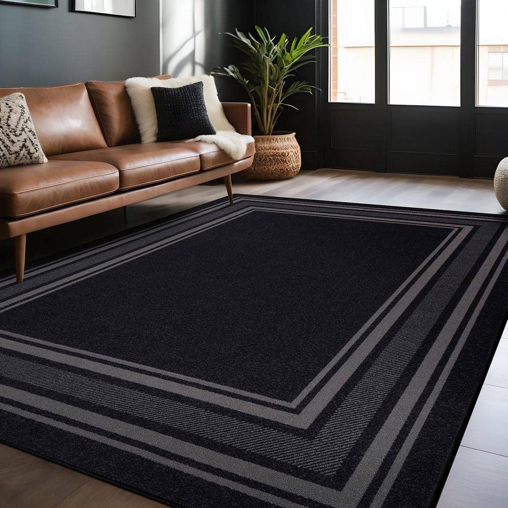 8 X 10 Gray Carmel Bordered Non Slip Indoor Area Rug - thumbnail 3