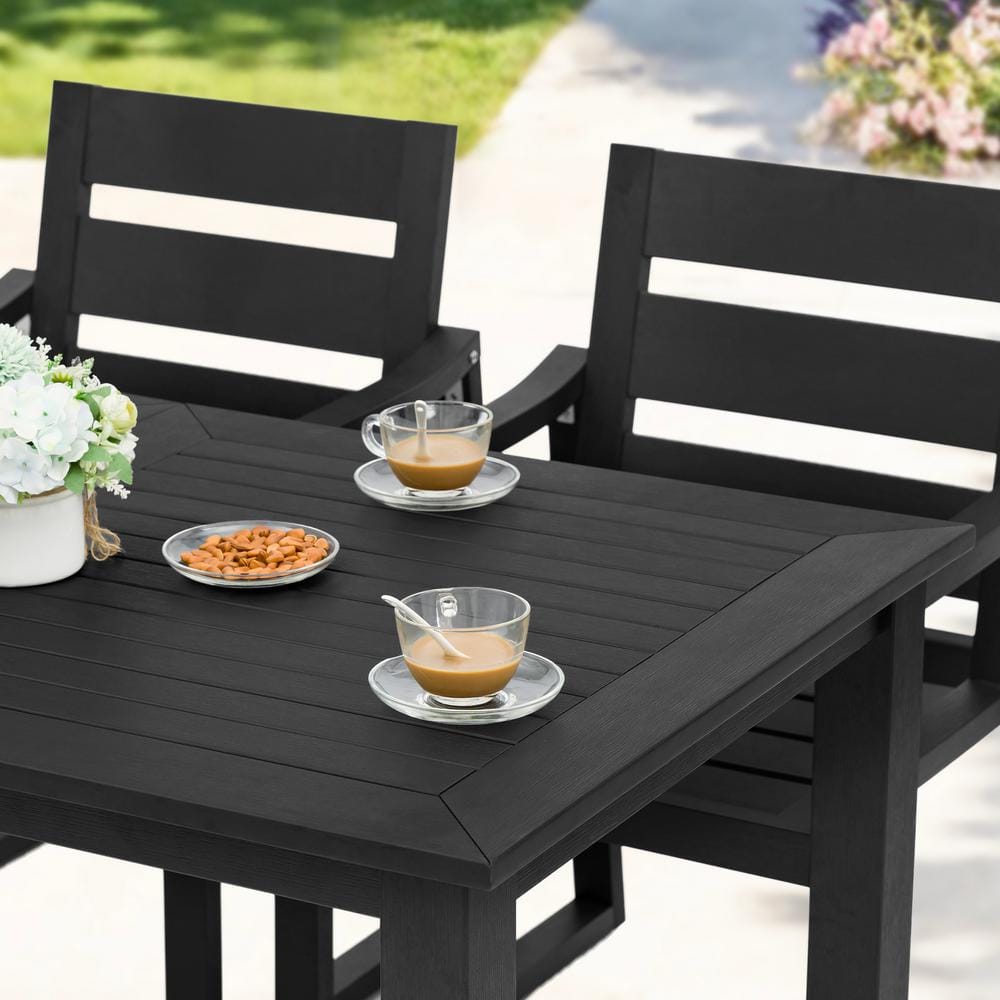 Black Recycled Plastic 7-Piece Outdoor Dining Set with Armchairs