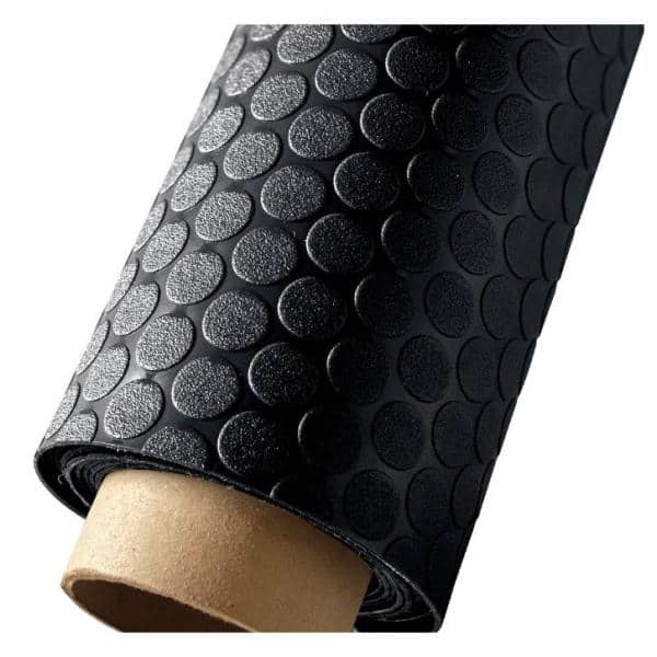 Midnight Black Small Coin Pattern Vinyl Garage Flooring Mat