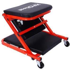 1-Tier Steel 6-Wheeled Utility Cart in Red, 2 in 1 Foldable Mechanic Creeper, 300 lbs. Capacity