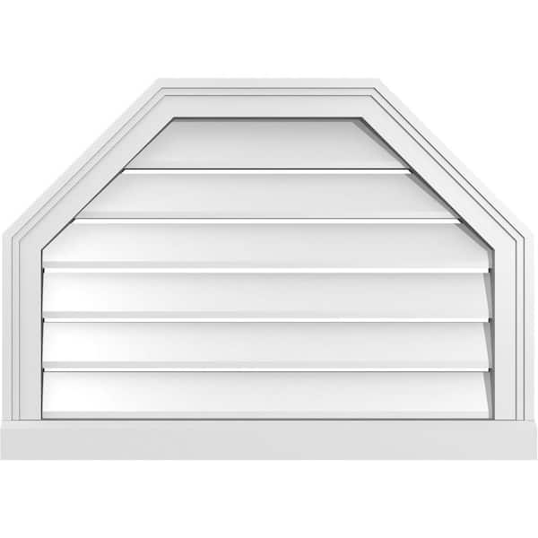 Ekena Millwork 28" x 20" Octagonal Top Surface Mount PVC Gable Vent: Functional with Brickmould Sill Frame