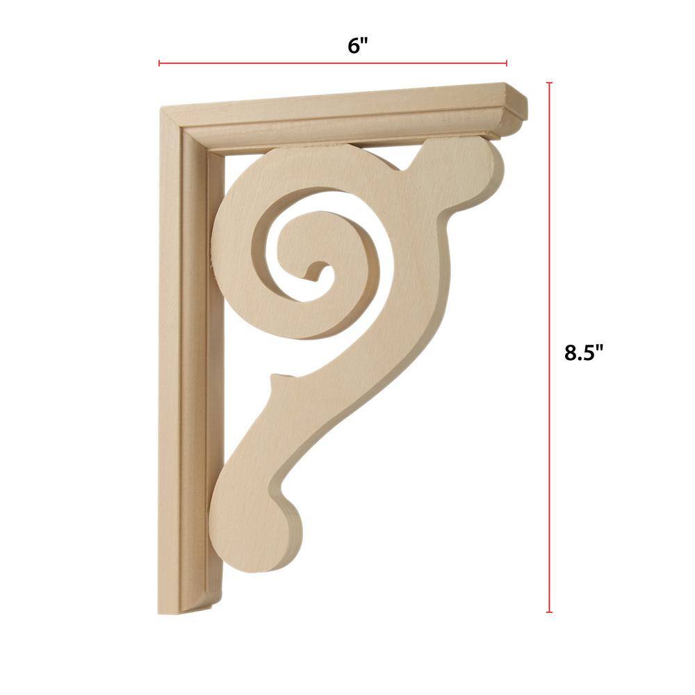 Satin Finish Basswood Scroll Shelf Bracket, 8.5"