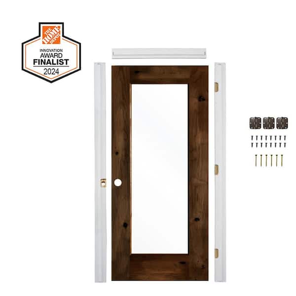 Krosswood Doors DIY RTA Kit 28in.x80in. Right-Hand 1-Lite Clear Glass Provincial Stain Alder Wood Single Ready To Assemble Interior Door