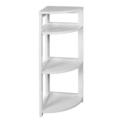 34 in. White Wood 3-shelf Foldable Corner Bookcase