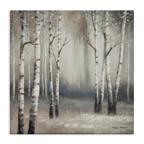Misty Birch Tree Forest Landscape by Michael Marcon Unframed Graphic Art Print Nature 36 in. x 36 in.