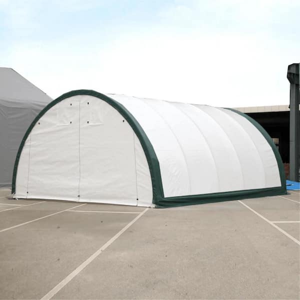 Outdoor 20ft. Wx 30ft. L Resin Shed w/ Steel Frame, 11oz. PE Single Truss Arch Storage Shelter,White&Green (600 sq. ft.)
