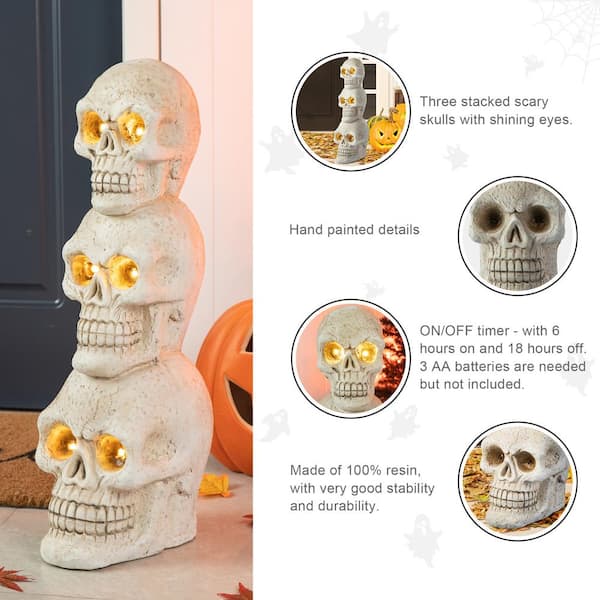 Glitzhome 25.50 in. H Ligted Halloween MGO Skull Porch Decor