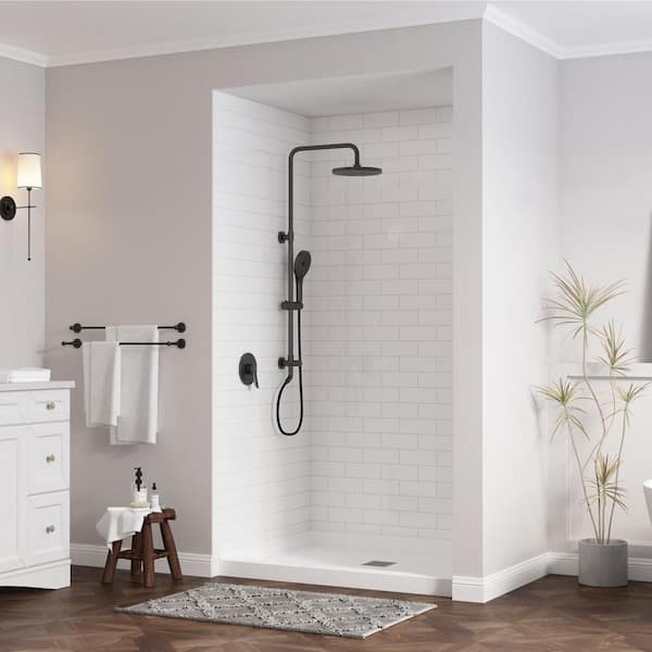 48 in. x 36 in. Composite Alcove Shower Pan Base with Stainless Steel Cover and Center Drain in White