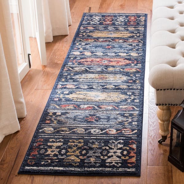Charleston Navy/Ivory 2 ft. x 8 ft. Geometric Runner Rug