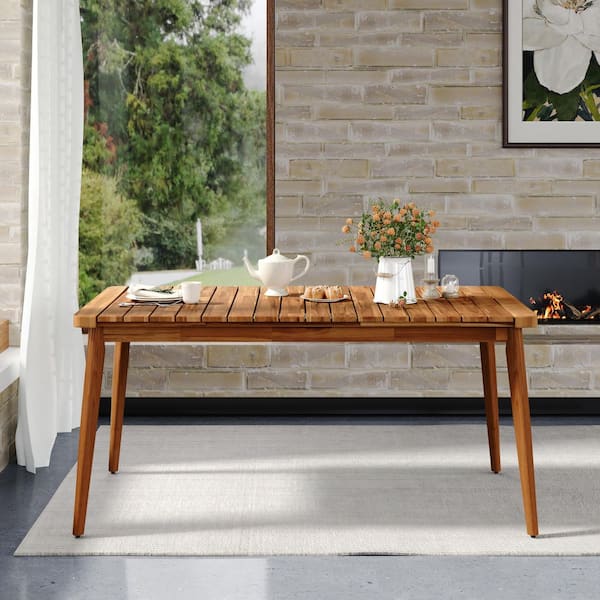 63 in. L Teak Wood Outdoor Dining Table ZN-2717 - The Home Depot