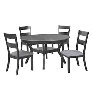 Timona 5-Piece Gray Round Wood Top Dining Table Set