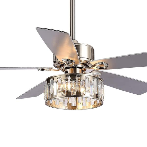 Breezary Gentry 52 in. Indoor Crystal Satin Nickel Ceiling Fan with Remote Control and Light Kit Included