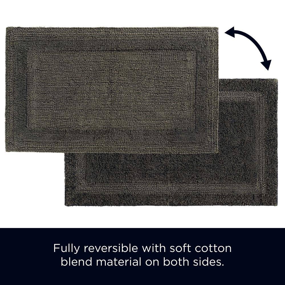 Black Cotton Blend Stonewash Rectangular Bath Rug 20" x 34"