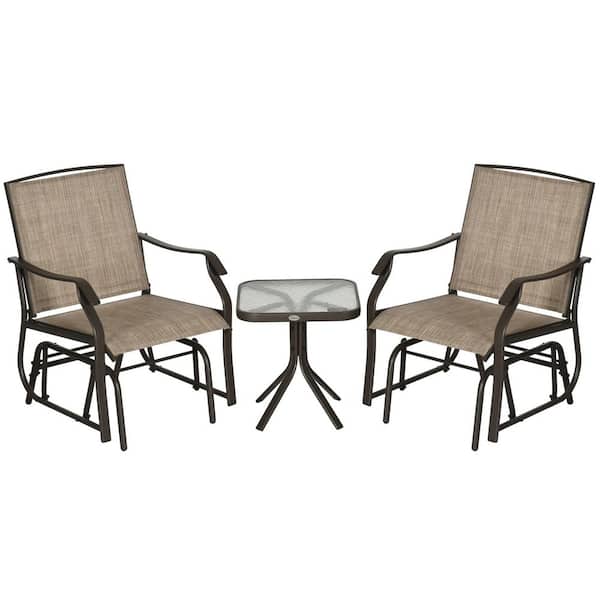 3-Piece Metal Glider Chair with Bistro Table Outdoor Bistro Set, Gray