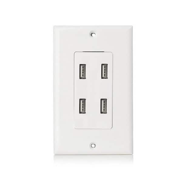 TruePower  Amp 4-Port USB Charger Duplex Wall Outlet Receptacle, White  ACE-9512HD - The Home Depot