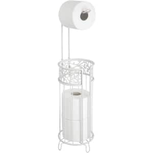 White Steel Toilet Paper Roll Stand Storage Organizer and Dispenser for Bathroom/Home Organization