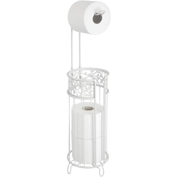 White Steel Toilet Paper Roll Stand Storage Organizer and