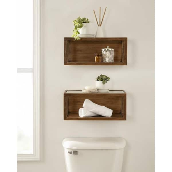 Wall Mounted Paper Towel Holder with Wood Shelf, Rustic Brown