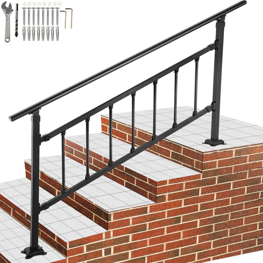 VEVOR Outdoor Stair Railing Fits for 3 to 4 Steps Adjustable ...