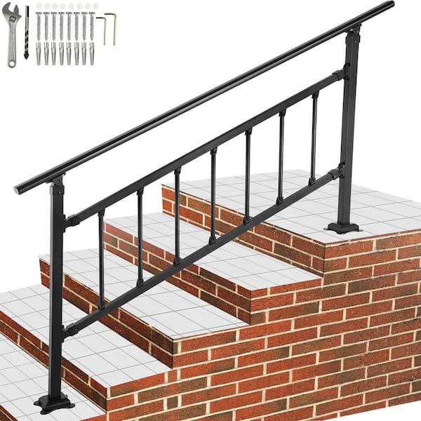 VEVOR Outdoor Stair Railing Fits for 3 to 4 Steps Adjustable Exterior Stair Railing Wrought Iron Handrail