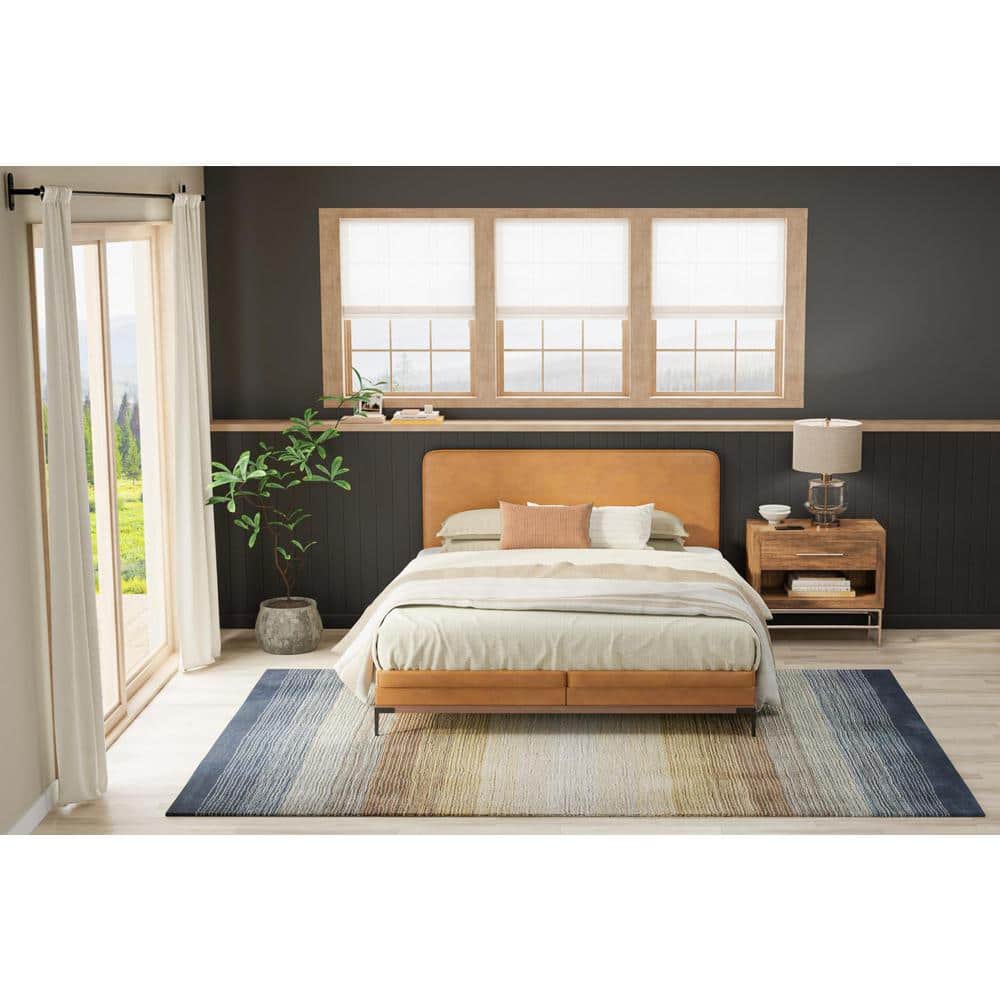 Handmade Light Blue and Brown Wool Striped Area Rug, 5' x 7'