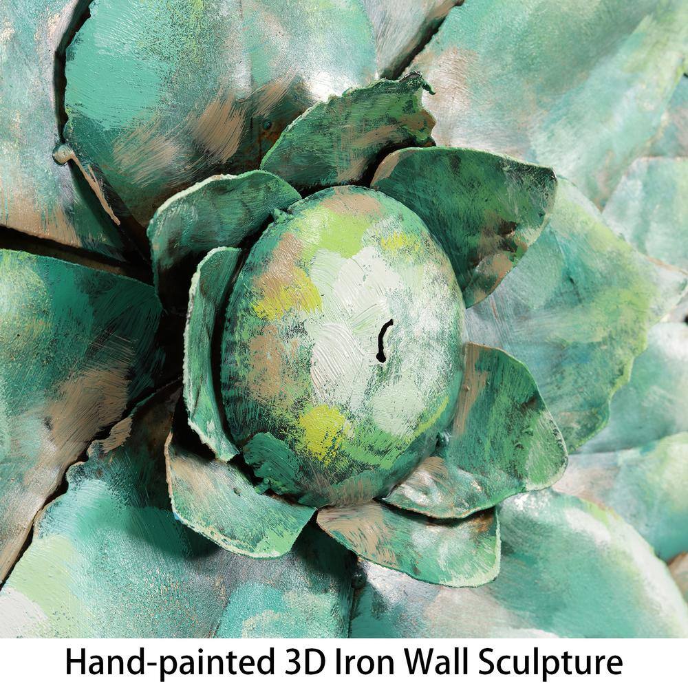 Hand Painted Green Iron Succulent Wall Art, 24" x 16"