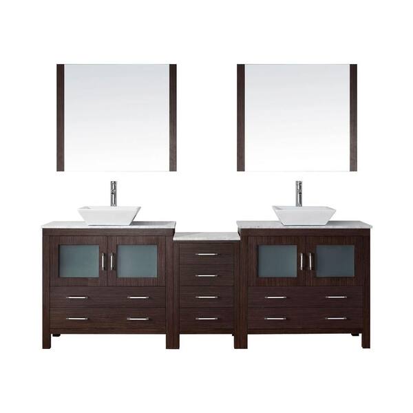 Virtu USA Dior 83 in. W Bath Vanity in Espresso with Marble Vanity Top in White with Square Basin and Mirror
