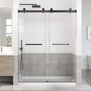 56-60 in. W x 76 in. H Double Sliding Frameless Shower Door in Black Finish with 3/8 in. (10 mm) Tempered Glass