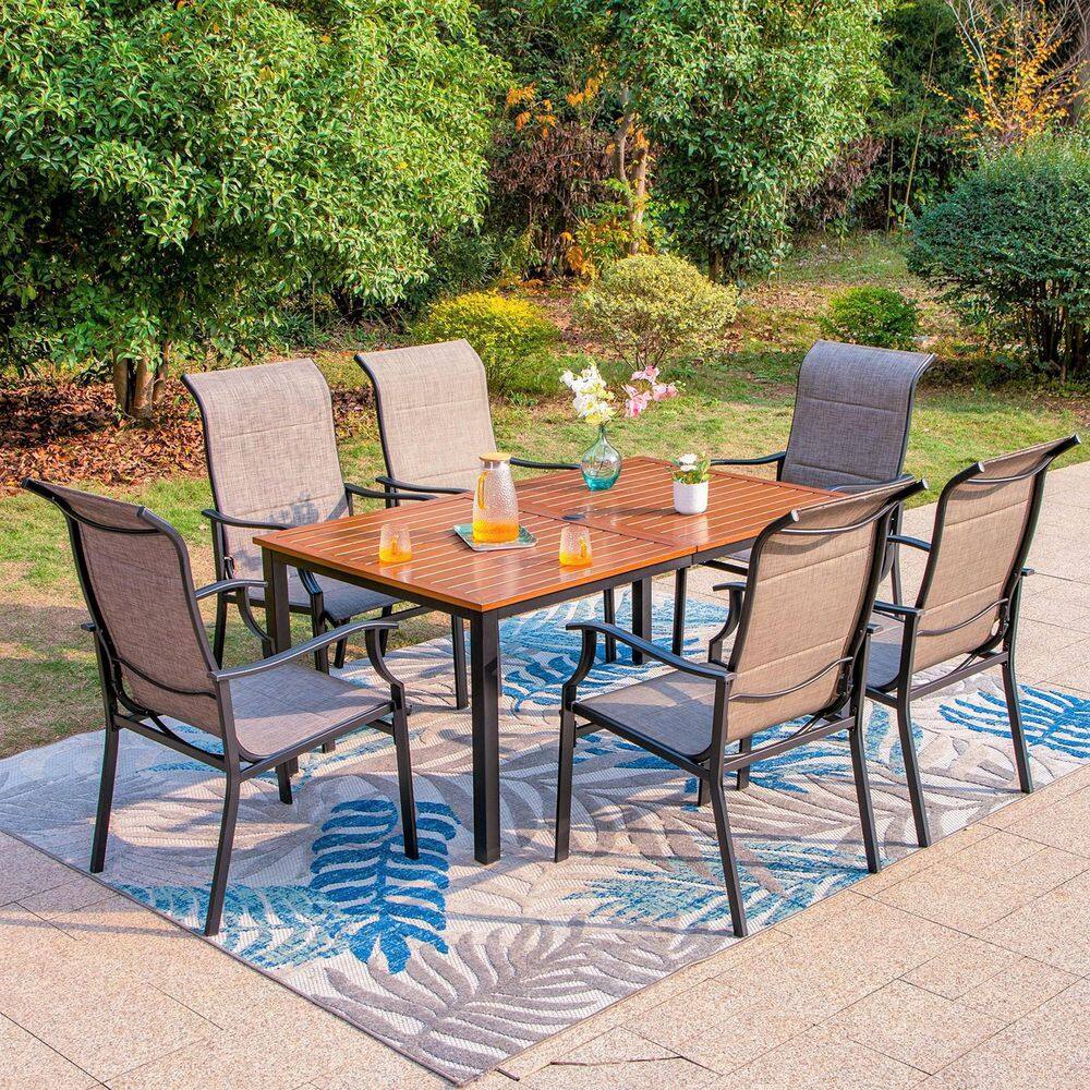 PHI VILLA Black 7-Piece Metal Outdoor Patio Dining Set with Straight ...