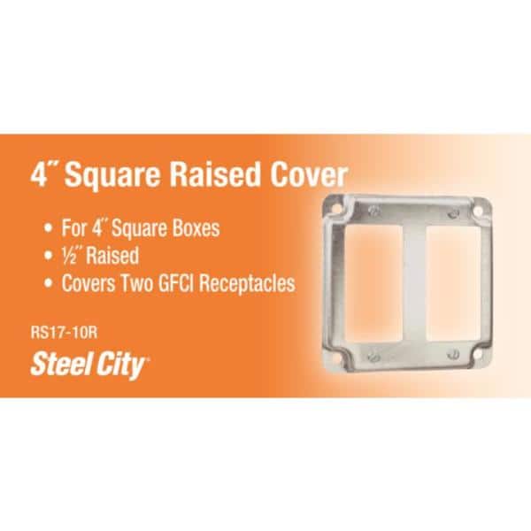 4 in. Square Steel Metallic Box Cover for 2 GFCI Receptacles (RS17-10R)