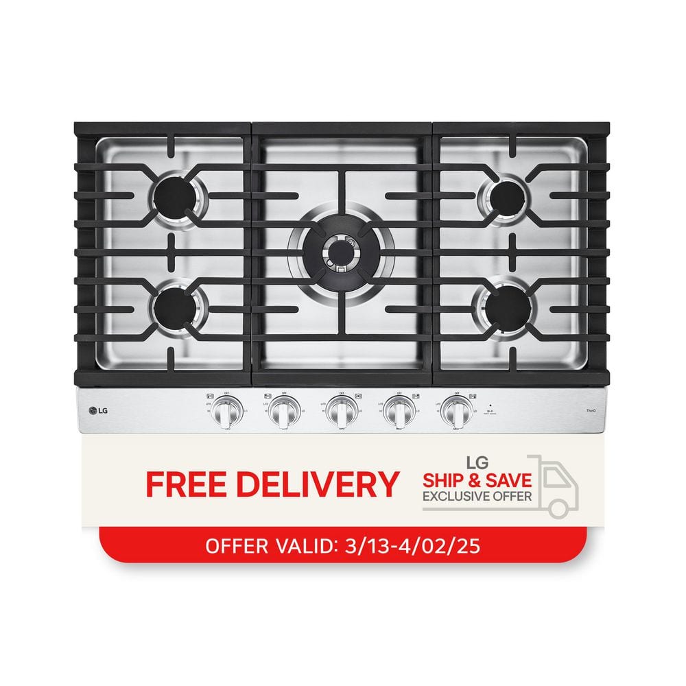 36 in. Smart Gas Cooktop in Stainless Steel with 5 Burners and EasyClean