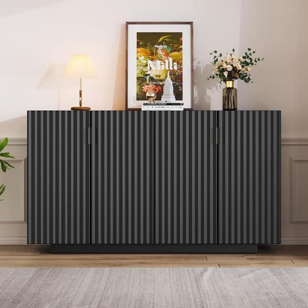 Boosicavelly Black MDF 60 in. Sideboard with Adjustable Shelves, Retro Copper Handles