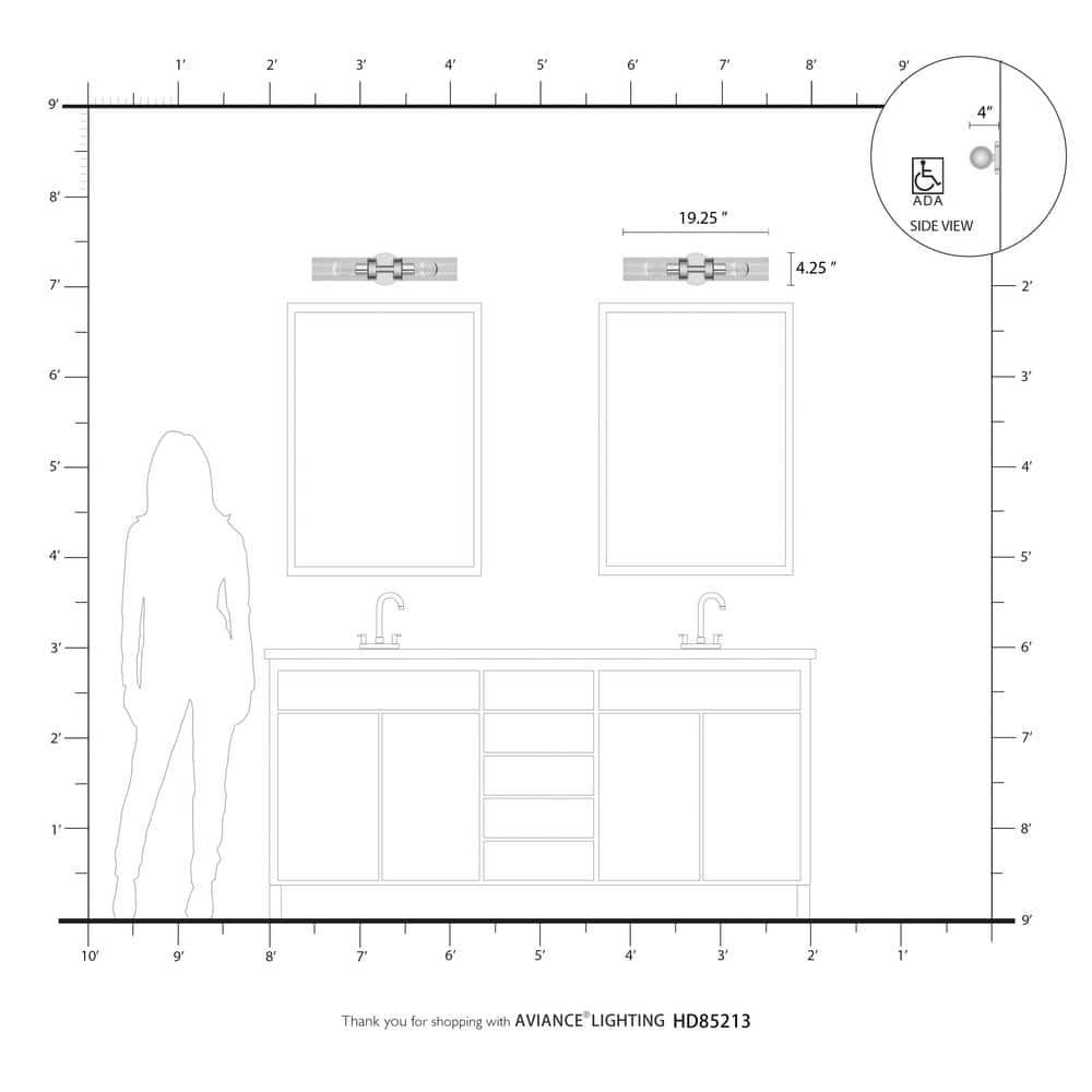 Ludlow Polished Chrome 2-Light Vanity with Clear Glass Shades