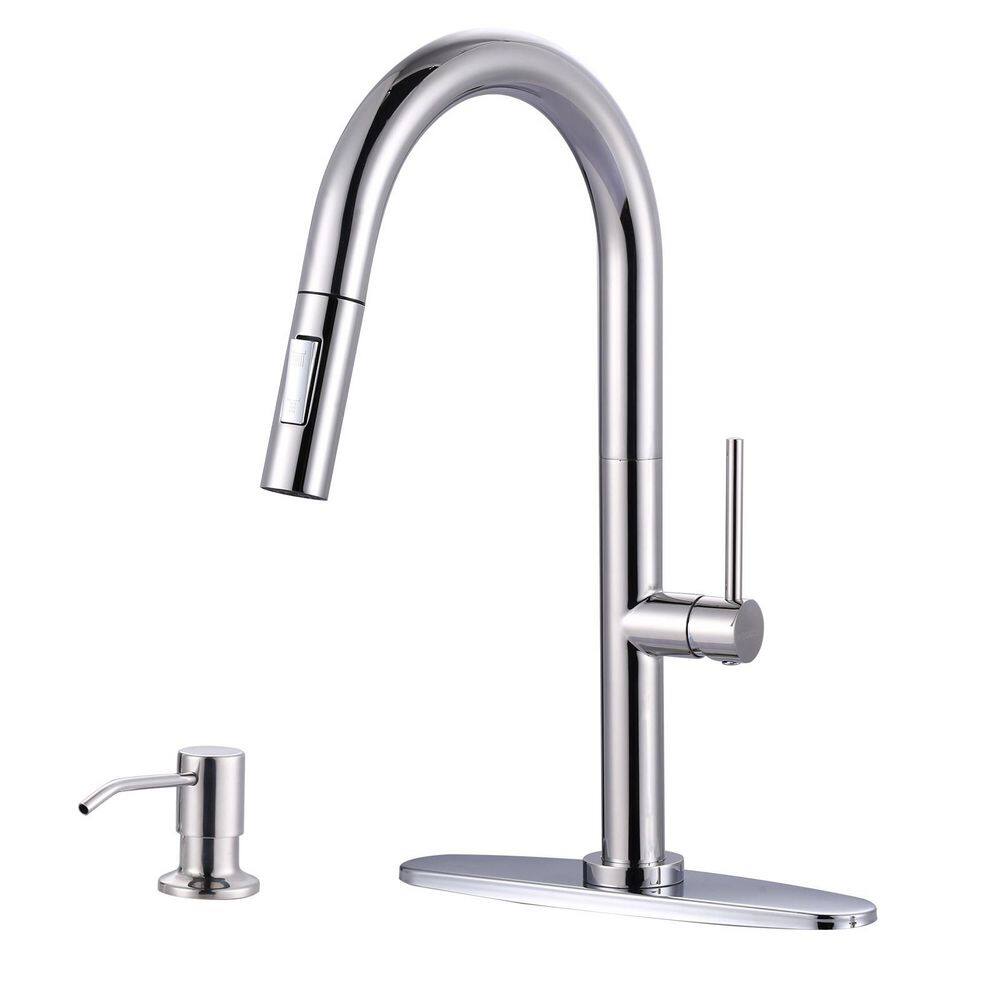 17 in. H 2 Modes High Arc Single Handle Pull Down Kitchen Faucet with 360° Swivel Spout and Soap Dispenser in Chrome price history on PriceWatchPro