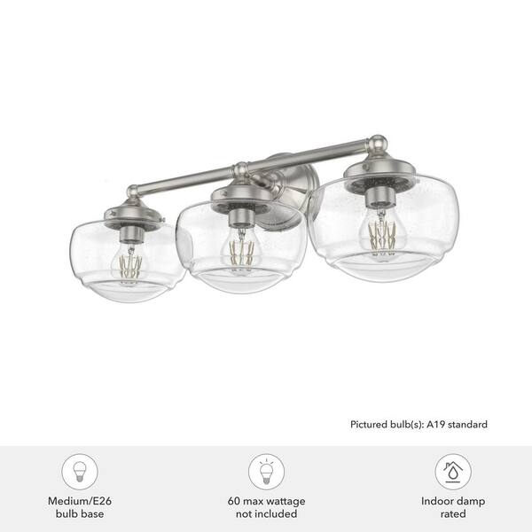 Hunter - Saddle Creek 23.5 in. 3-Light Brushed Nickel Vanity Light with Seeded Glass Shades
