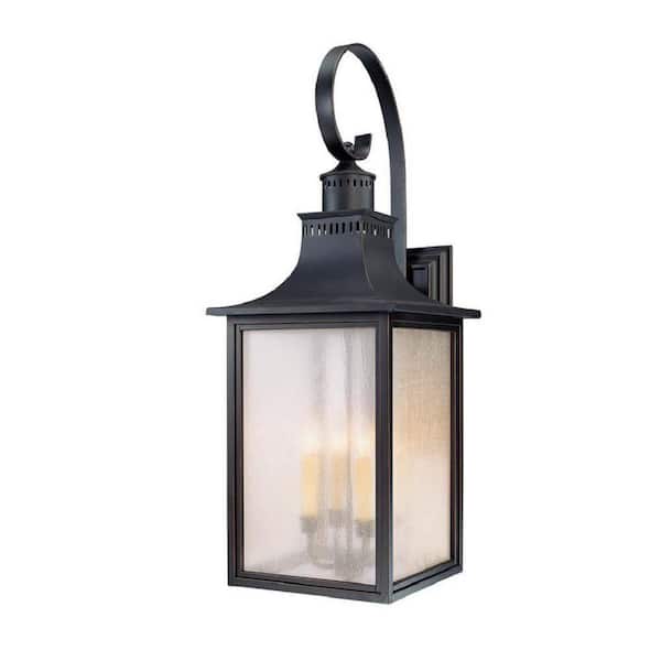 Savoy House Monte Grande 13 in. W x 34.5 in. H 4-Light Slate Hardwired Outdoor Wall Sconce with Seeded Glass Shade