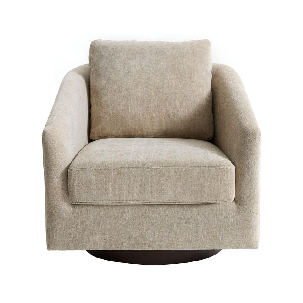Modern Sand Chenille 360° Swivel Accent Barrel Chair With Solid Wood Frame (Set of 1)