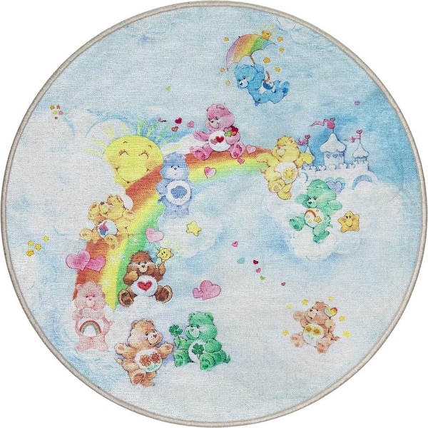 Well Woven Care Bears Castle In The Sky Blue 3 ft. 3 in. Round Area Rug