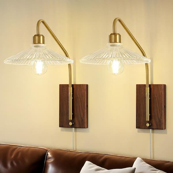 KAISITE 1-Light Gold Mid Century Swing Arm Wall Lamp Light with