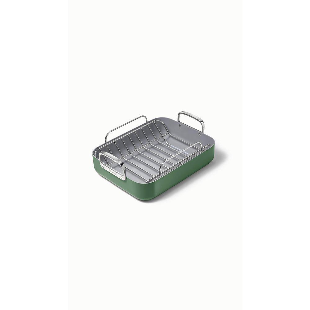 Sage Green Nonstick Square Roasting Pan with Rack and Handles