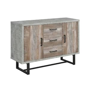 Gray, Brown and Black Wood Top 47.25 in. Sideboard with 3 Drawers and 2 Inner Shelves