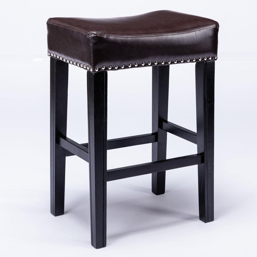 Aoibox 26 in. Brown Counter Height Faux Leather Backless Bar Stools for ...