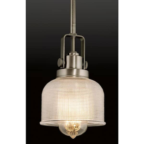Archie Collection 5-3/4 in. 1-Light Antique Nickel Coastal Mini Pendant with Clear Prismatic Glass for Kitchens