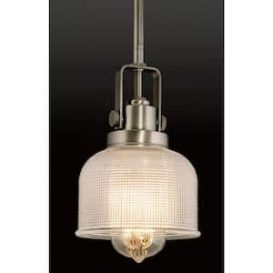 Archie Collection 5-3/4 in. 1-Light Antique Nickel Coastal Mini Pendant with Clear Prismatic Glass for Kitchens