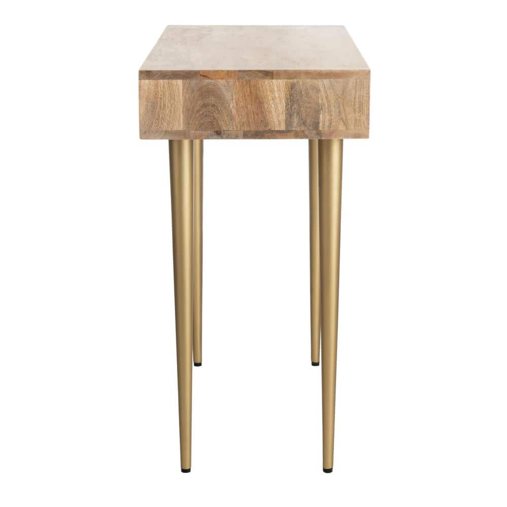 Leni Transitional Home Office Desk with Chevron Brass Inlay