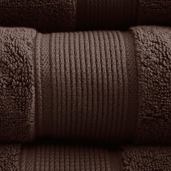 Handmade 3-Piece Dark Brown Bath Towel Set Trimmed With Dark Brown Floral  Print