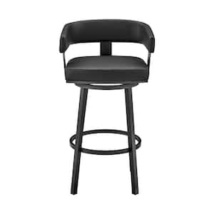 26 in. Black Low Back Metal Bar Chair with Faux leather Seat