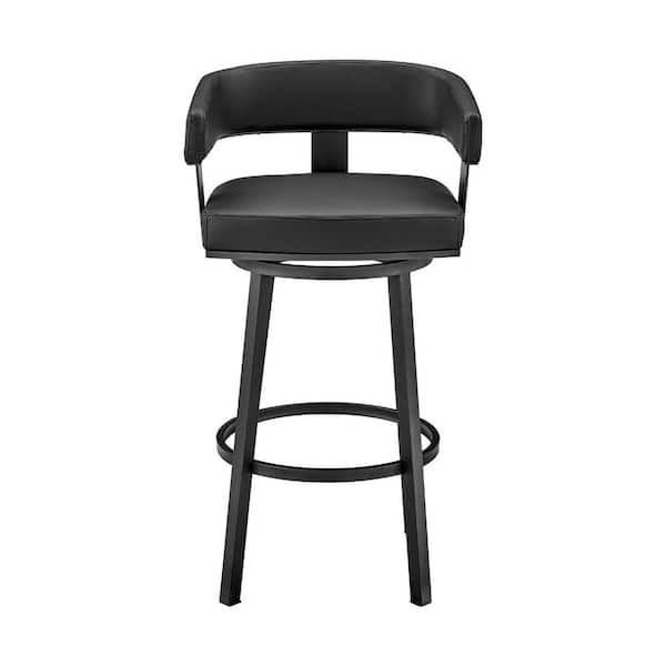 HomeRoots 26 in. Black Low Back Metal Bar Chair with Faux leather Seat