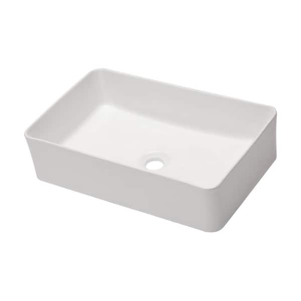 WELLFOR 21 in. L x 14 in. W x 5.5 in . H Ceramic Rectangular Bathroom Vessel Sink in White